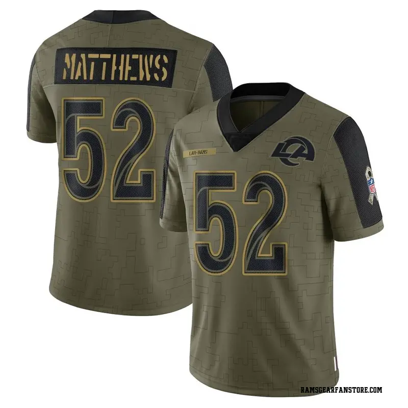 Nike Los Angeles Rams No52 Clay Matthews Olive/Camo Women's Stitched NFL Limited 2017 Salute to Service Jersey